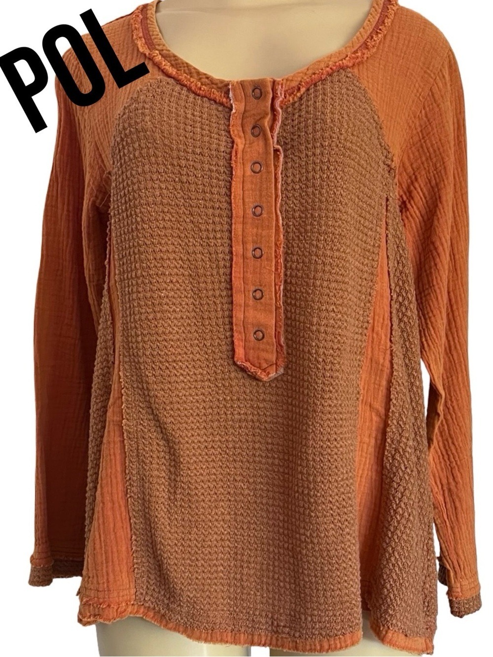 POL Sample Mixed Media Thermal Waffle Knit Gauze Top Small NWOT Boho